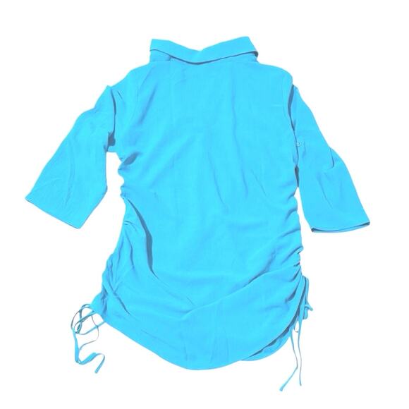 Swimsuit Cover-up - Blue- 3/4 Rolled Sleeves - Ruched with Ties - Small/Medium - Picture 4 of 14